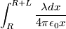 \int_{R}^{R+L} \frac{\lambda dx}{4\pi \epsilon_0 x}
