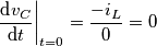 \left. \frac{\text{d}v_{C}}{\text{d}t} \right|_{t=0}=\frac{-i_{L}}{0}=0 \left. \frac{\text{d}v_{C}}{\text{d}t} \right|_{t=0}=\frac{-i_{L}}{0}=0