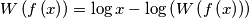W\left( f\left( x \right) \right)=\log x-\log \left( W\left( f\left( x \right) \right) \right) W\left( f\left( x \right) \right)=\log x-\log \left( W\left( f\left( x \right) \right) \right)