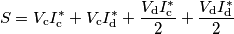 S=V_{\text{c}}I_{\text{c}}^*+V_{\text{c}}I_{\text{d}}^*+\frac{V_{\text{d}}I_{\text{c}}^*}{2}+\frac{V_{\text{d}}I_{\text{d}}^*}{2}