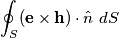 \oint_{S} (\mathbf{e} \times \mathbf{h}) \cdot \hat{n} ~ dS