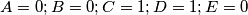 A=0; B=0; C=1; D=1; E=0 A=0; B=0; C=1; D=1; E=0