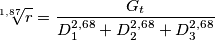 \sqrt[1,87]{r}=\frac{G_t}{D_{1}^{2,68}+D_{2}^{2,68}+D_{3}^{2,68}}