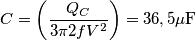 C=\left( \frac{Q_C}{3\pi2fV^2} \right)=36,5\mu\mbox{F}