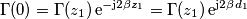 \Gamma(0) = \Gamma(z_1)\,\mathrm{e}^{-\mathrm{j}2\beta z_1} = \Gamma(z_1)\,\mathrm{e}^{\mathrm{j}2\beta d_1}