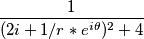 \frac{1}{(2i+1/r*e^{i\theta})^2+4}