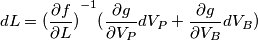 dL={(\frac{\partial f}{\partial L})}^{-1}(\frac{\partial g}{\partial V_P}dV_P
+ \frac{\partial g}{\partial V_B}dV_B)