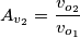A_{v_2}=\frac{v_{o_2}}{v_{o_1}} A_{v_2}=\frac{v_{o_2}}{v_{o_1}}