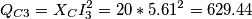\[Q_{C3}=X_{C}I_{3}^{2}=20*5.61^2=629.44 \]