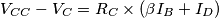 V_{CC}-V_{C} = R_{C}\times (\beta I_{B} + I_{D}) V_{CC}-V_{C} = R_{C}\times (\beta I_{B} + I_{D})