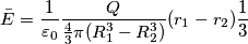 \bar E = \frac{1}{\varepsilon_{0}} \frac{Q}{\frac{4}{3} \pi (R_{1}^{3} - R_{2}^{3})} (r_{1} - r_{2}) \frac{1}{3}