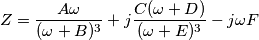 Z = \frac{A\omega}{(\omega+B)^3}+j\frac{C(\omega+D)}{(\omega+E)^3} -j\omega F