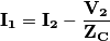 \mathbf{I_{1}}=\mathbf{I_{2}}-\frac{\mathbf{V_{2}}}{\mathbf{Z_{C}}}
