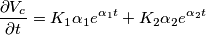 \[\frac{\partial V_{c}}{\partial t}=K_{1}\alpha _{1}e^{\alpha _{1}t}+K_{2}\alpha _{2}e^{\alpha _{2}t}