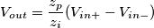 V_{out} = \frac{z_p}{z_i} (V_{in+} - V_{in-})