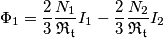 \Phi_1 = \frac23 \frac{N_1 }{\mathfrak{R_t}} I_1- \frac23 \frac{N_2}{\mathfrak{R_t}} I_2