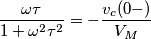 \frac{\omega \tau }{1+\omega ^{2}\tau ^{2}}=-\frac{v_{c}(0-)}{V_{M}}