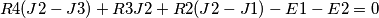 R4 (J2-J3)+R3 J2+R2 (J2-J1)-E1-E2=0 R4 (J2-J3)+R3 J2+R2 (J2-J1)-E1-E2=0