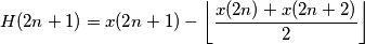 H(2n+1)=x(2n+1)-\left \lfloor \frac{x(2n)+x(2n+2)}{2} \right \rfloor H(2n+1)=x(2n+1)-\left \lfloor \frac{x(2n)+x(2n+2)}{2} \right \rfloor