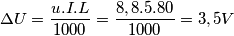 \Delta U=\frac{u.I.L}{1000}=\frac{8,8.5.80}{1000}=3,5V