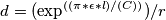 d=(\exp^{ ((\pi*\epsilon*l)/(C))})/r d=(\exp^{ ((\pi*\epsilon*l)/(C))})/r