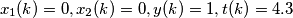 x_1(k)=0,x_2(k)=0,y(k)=1,t(k)=4.3 x_1(k)=0,x_2(k)=0,y(k)=1,t(k)=4.3