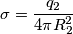 \sigma =\frac{q_{2}}{4\pi R_{2}^{2}} \sigma =\frac{q_{2}}{4\pi R_{2}^{2}}