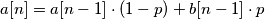 a[n]=a[n-1]\cdot\left(1-p\right)+b[n-1]\cdot p