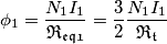 \phi _{1}=\frac{N_{1}I_{1}}{\mathfrak{R_{eq1}}}=\frac{3}{2}\frac{N_{1}I_{1}}{\mathfrak{R_{t}}}