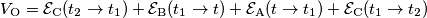 V_\text{O} = \mathcal{E}_\text{C}(t_2\rightarrow t_1)+\mathcal{E}_\text{B}(t_1\rightarrow t)+\mathcal{E}_\text{A}(t\rightarrow t_1)+\mathcal{E}_\text{C}(t_1\rightarrow t_2) V_\text{O} = \mathcal{E}_\text{C}(t_2\rightarrow t_1)+\mathcal{E}_\text{B}(t_1\rightarrow t)+\mathcal{E}_\text{A}(t\rightarrow t_1)+\mathcal{E}_\text{C}(t_1\rightarrow t_2)