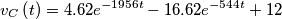 v_{C}\left ( t \right )=4.62e^{-1956t}-16.62e^{-544t}+12