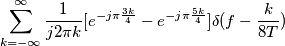 \sum_{k=-\infty}^{\infty} \frac{1}{j2\pi k}[e^{-j\pi \frac{3k}{4}}-e^{-j\pi \frac{5k}{4}}]
\delta (f-\frac{k}{8T})