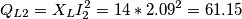 \[Q_{L2}=X_{L}I_{2}^{2}=14*2.09^2=61.15\]