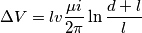 {\Delta}V=lv\frac{{\mu}i}{2{\pi}}\ln{\frac{d+l}{l}}