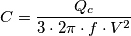 C=\frac{Q_c}{3\cdot 2\pi \cdot f\cdot V^{2}}
