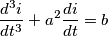 \[
\frac{{d^3 i}}
{{dt^3 }} + a^2 \frac{{di}}
{{dt}} = b
\]