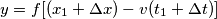 y=f[(x_1+\Delta x)-v(t_1+\Delta t)]