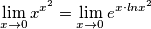 \lim_{x\to 0}x^{x^{2}}=\lim_{x \to 0}e^{x\cdot lnx^{2}} \lim_{x\to 0}x^{x^{2}}=\lim_{x \to 0}e^{x\cdot lnx^{2}}