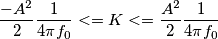 \frac{-A^2}{2} \frac{1}{4 \pi f_0} <= K <= \frac{A^2}{2} \frac{1}{4 \pi f_0} \frac{-A^2}{2} \frac{1}{4 \pi f_0} <= K <= \frac{A^2}{2} \frac{1}{4 \pi f_0}