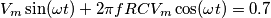 V_{m}\sin (\omega t)+2 \pi f RCV_{m}\cos (\omega t)=0.7