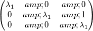 \begin{pmatrix}
\lambda_1 & 0 & 0 \\
0 & \lambda_1 & 1 \\
0 & 0 & \lambda_1
\end{pmatrix}
