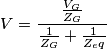 V=\frac{\frac{V_G}{Z_G}}{\frac{1}{Z_G}+\frac{1}{Z_eq}} V=\frac{\frac{V_G}{Z_G}}{\frac{1}{Z_G}+\frac{1}{Z_eq}}