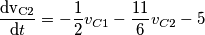 \frac{\mathrm{dv_{C2}} }{\mathrm{d} t} = -\frac{1}{2} v_{C1} -\frac{11}{6} v_{C2} -5