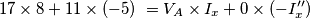 17 \times 8 + 11 \times( - 5) \  =V_A \times I_x +0\times (-I_x'')