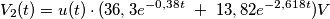 V_2(t)= u(t)\cdot (36,3e^{-0,38t}\ + \ 13,82e^{-2,618t}) V