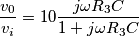\frac{v_0}{v_i}=10\frac{j\omega R_3C}{1+j\omega R_3C} \frac{v_0}{v_i}=10\frac{j\omega R_3C}{1+j\omega R_3C}