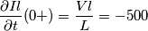 \frac{\partial Il}{\partial t}(0+)=\frac{Vl}{L}=-500