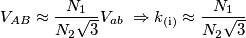 V_{AB}\approx\frac{N_{1}}{N_{2}\sqrt{3}}V_{ab}\;\Rightarrow k_{\text{(i)}}\approx\frac{N_{1}}{N_{2}\sqrt{3}}