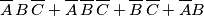 \overline{A}\,B\,\overline{C}+\overline{A}\,\overline{B}\,\overline{C}+\overline{B}\,\overline{C}+\overline{A}{B}