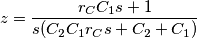 z=\frac{r_CC_{1}s+1}{s(C_{2}C_{1}r_Cs+C_{2}+C_{1})} z=\frac{r_CC_{1}s+1}{s(C_{2}C_{1}r_Cs+C_{2}+C_{1})}